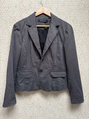 City UNLTD Pinstripe Blazer Charcoal Gray Button Structured Size 10